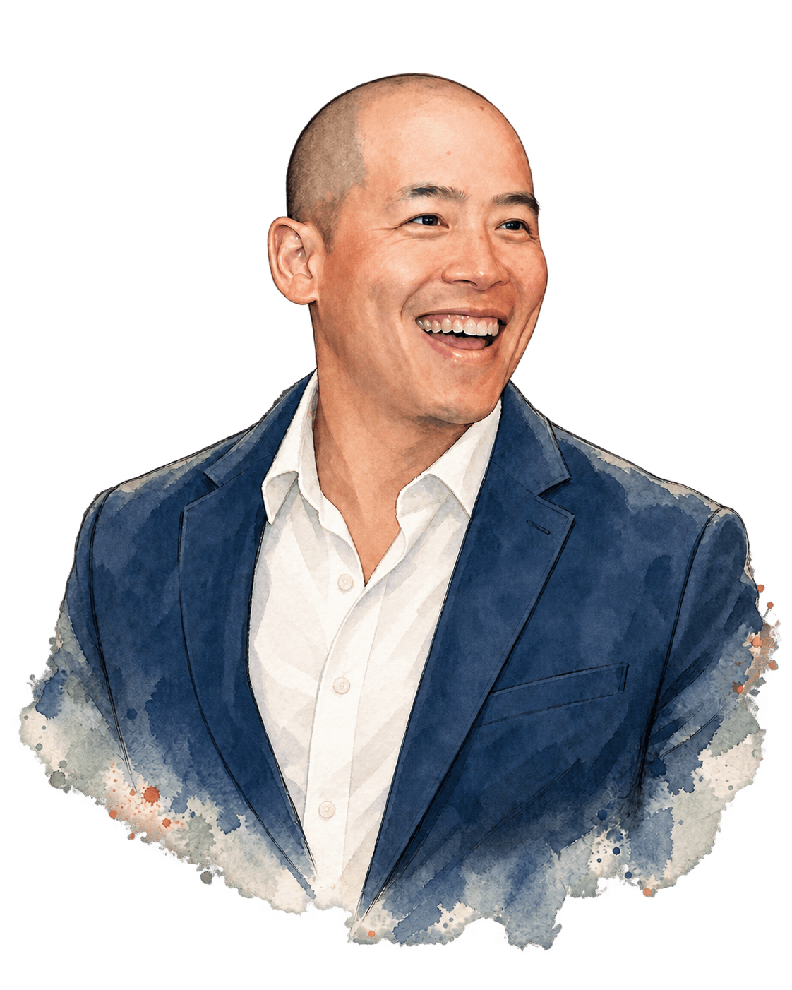 Watercolour portrait of Walter Varma-Chang smiling.